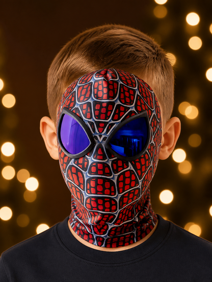 Red and Blue Carnival Mask with Spiderweb Pattern Costume Masks detail 2
