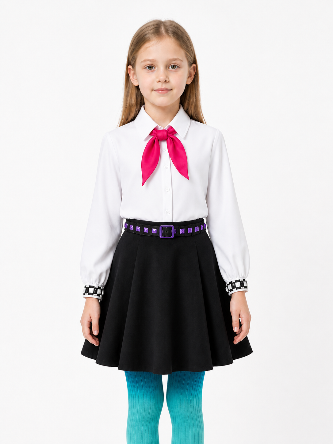 Bili Costume: White Blouse, Black Skirt, Pants, Tie, Belt Costumes detail 3