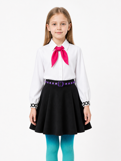 Bili Costume: White Blouse, Black Skirt, Pants, Tie, Belt Costumes detail 3