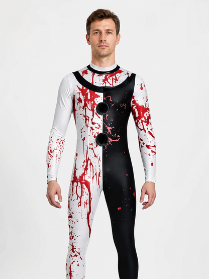 Black and White Bloody Clown Jumpsuit for Halloween