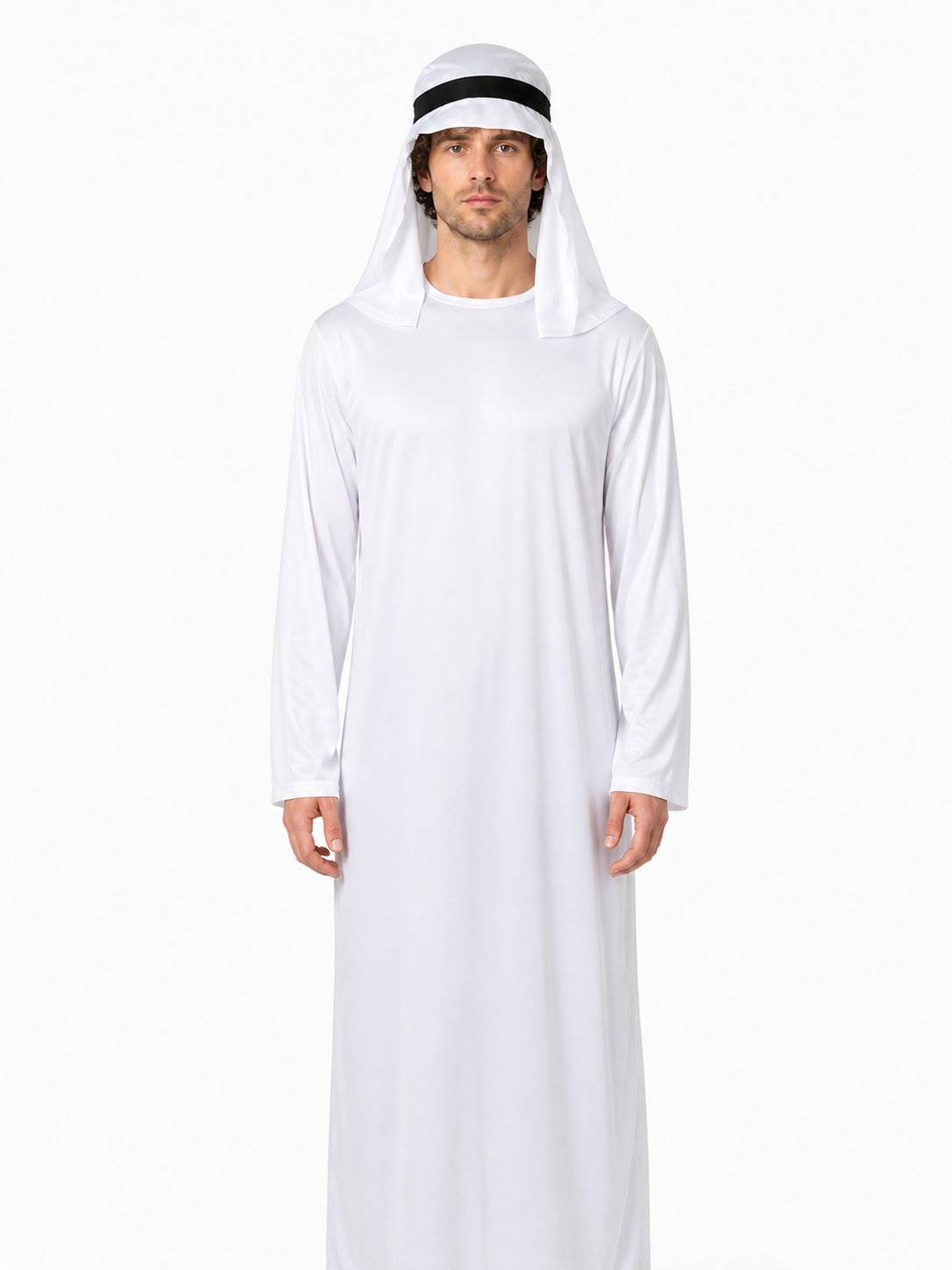 Long Robe with Head Covering, White, with Headband Costume Headwear detail 3