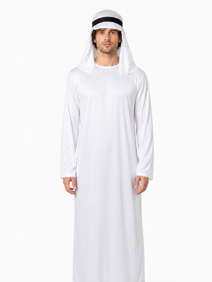 Long Robe with Head Covering, White, with Headband Costume Headwear detail 3