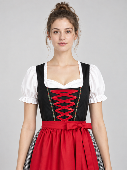 Bavarian-Style Dirndl Dress with Apron and Blouse
