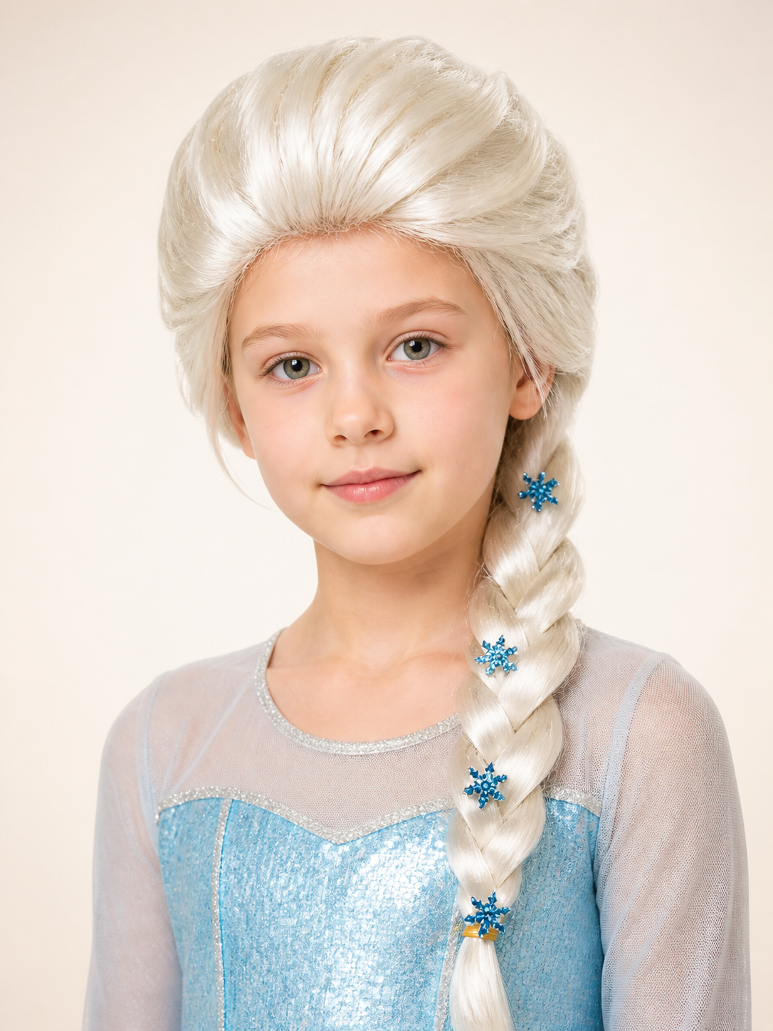 Light Gold Carnival Wig with a Braid and Snowflakes Costume Wigs detail 2