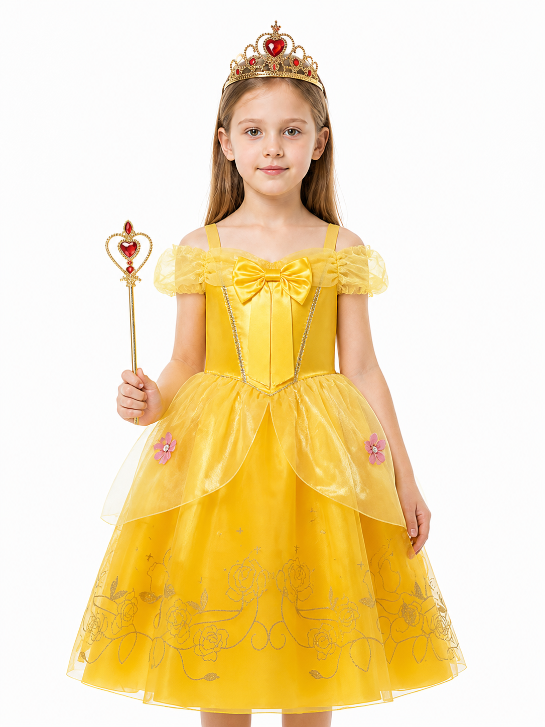 Belle Costume: Yellow Dress with Crown and Wand Costume Dresses detail 3