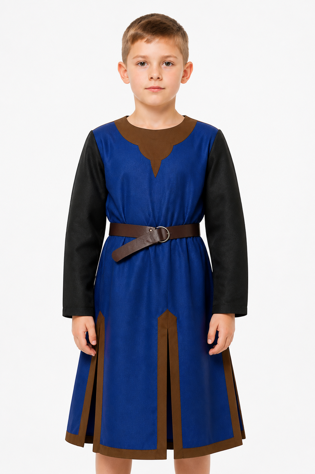 Medieval Robe with Belt and Patchwork, Blue and Brown Costumes detail 3