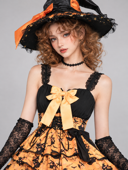 Witch Halloween Costume: Black and Orange Dress with Bow