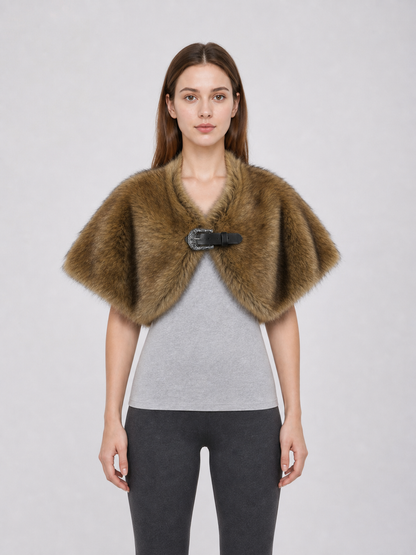 Shoulder cape with a fur texture and long pile