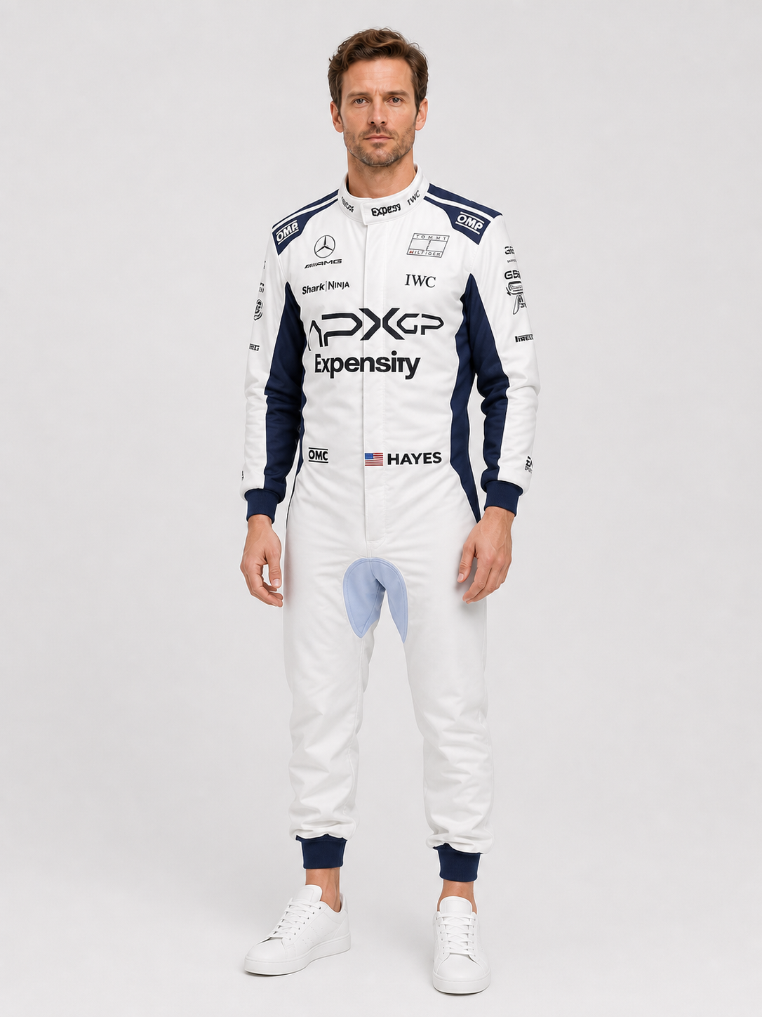 White and Navy Blue Racing Jumpsuit for Cosplay, Costume Costumes detail 3