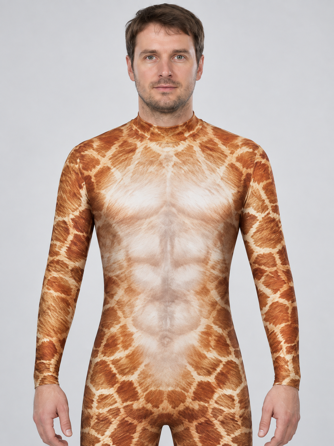 Fitted Jumpsuit with Animal Print, Brown
