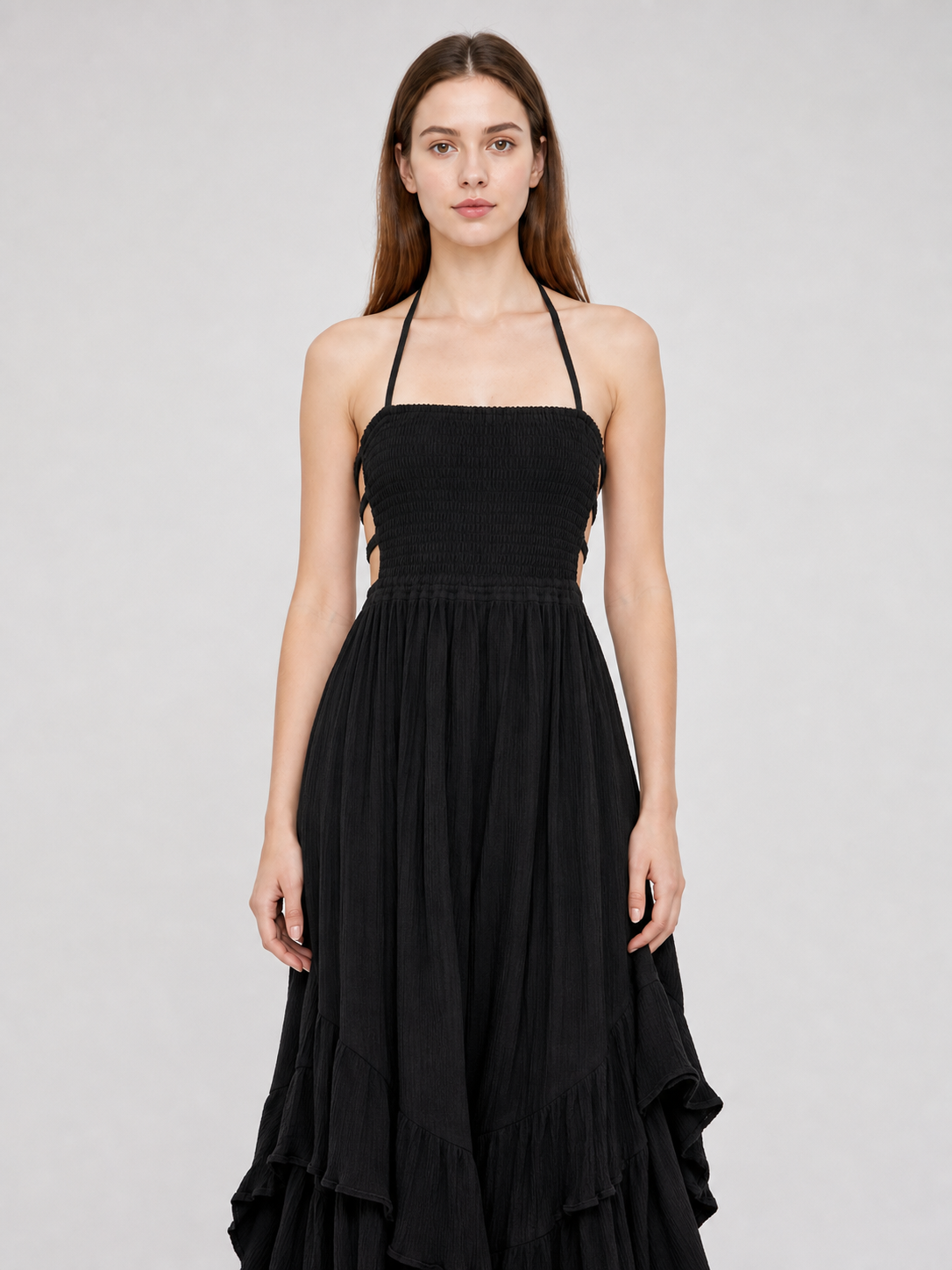 Long Boho-Style Maxi Dress with Open Back