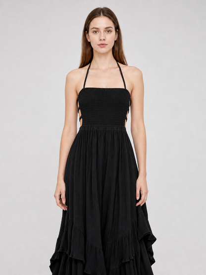 Long Boho-Style Maxi Dress with Open Back