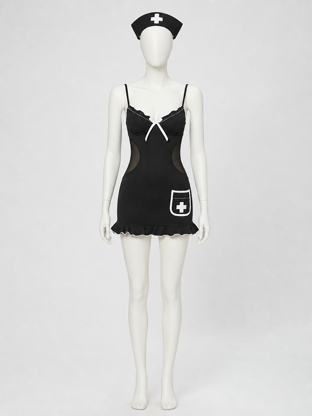 Nurse Costume with Mesh, Bow, and Ruffles