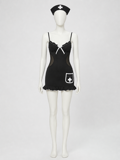 Nurse Costume with Mesh, Bow, and Ruffles