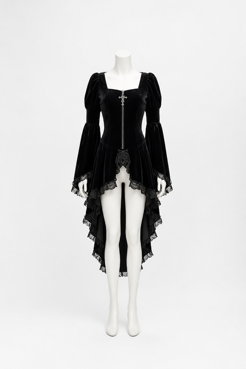 Gothic Dress with an Asymmetrical Hem and Zipper Costume Dresses detail 3