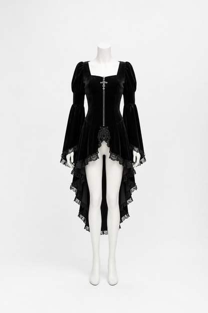 Gothic Dress with an Asymmetrical Hem and Zipper Costume Dresses detail 3