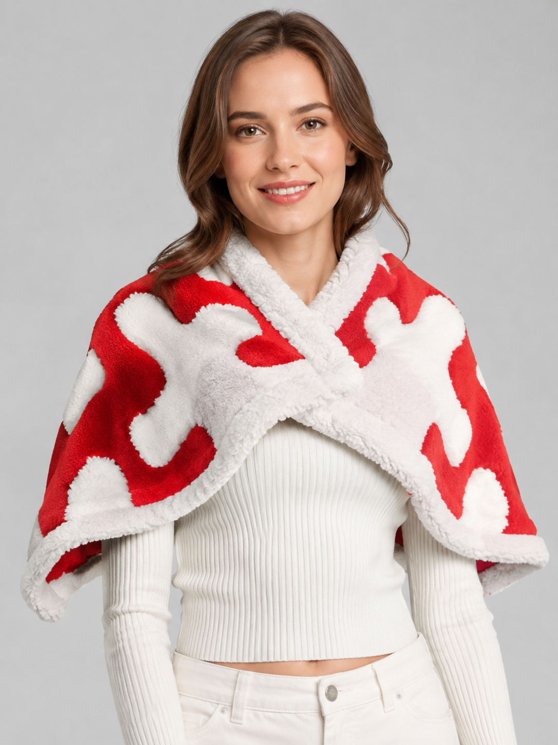 Reversible Red and White Pet Blanket Wearable Blankets detail 2