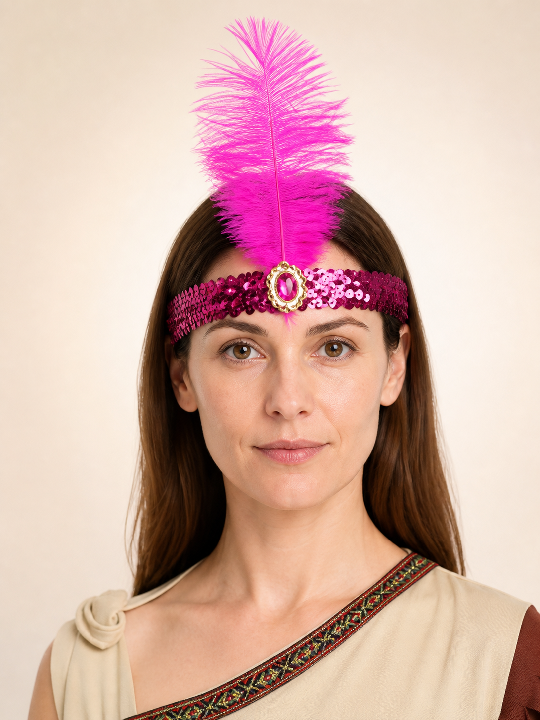 Carnival Headband with Feather, Sequins, and Embellishment Costume Headwear detail 2
