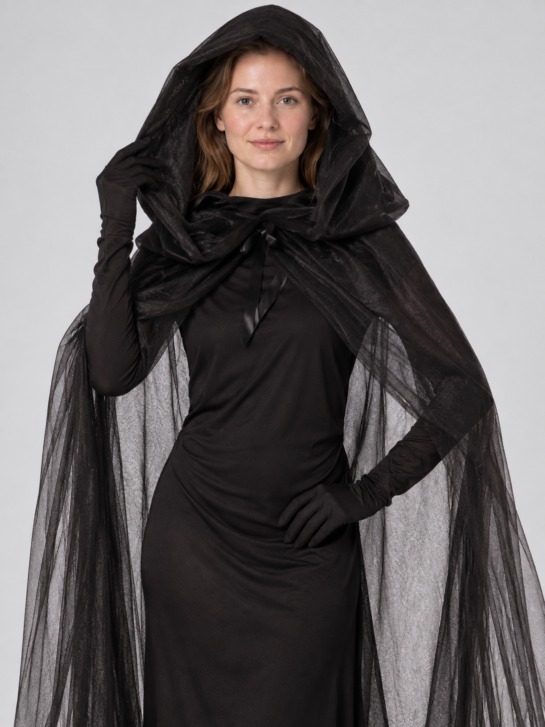 Black Ghost Carnival Costume with Hood and Dress