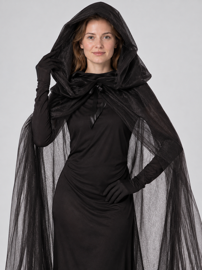 Black Ghost Carnival Costume with Hood and Dress