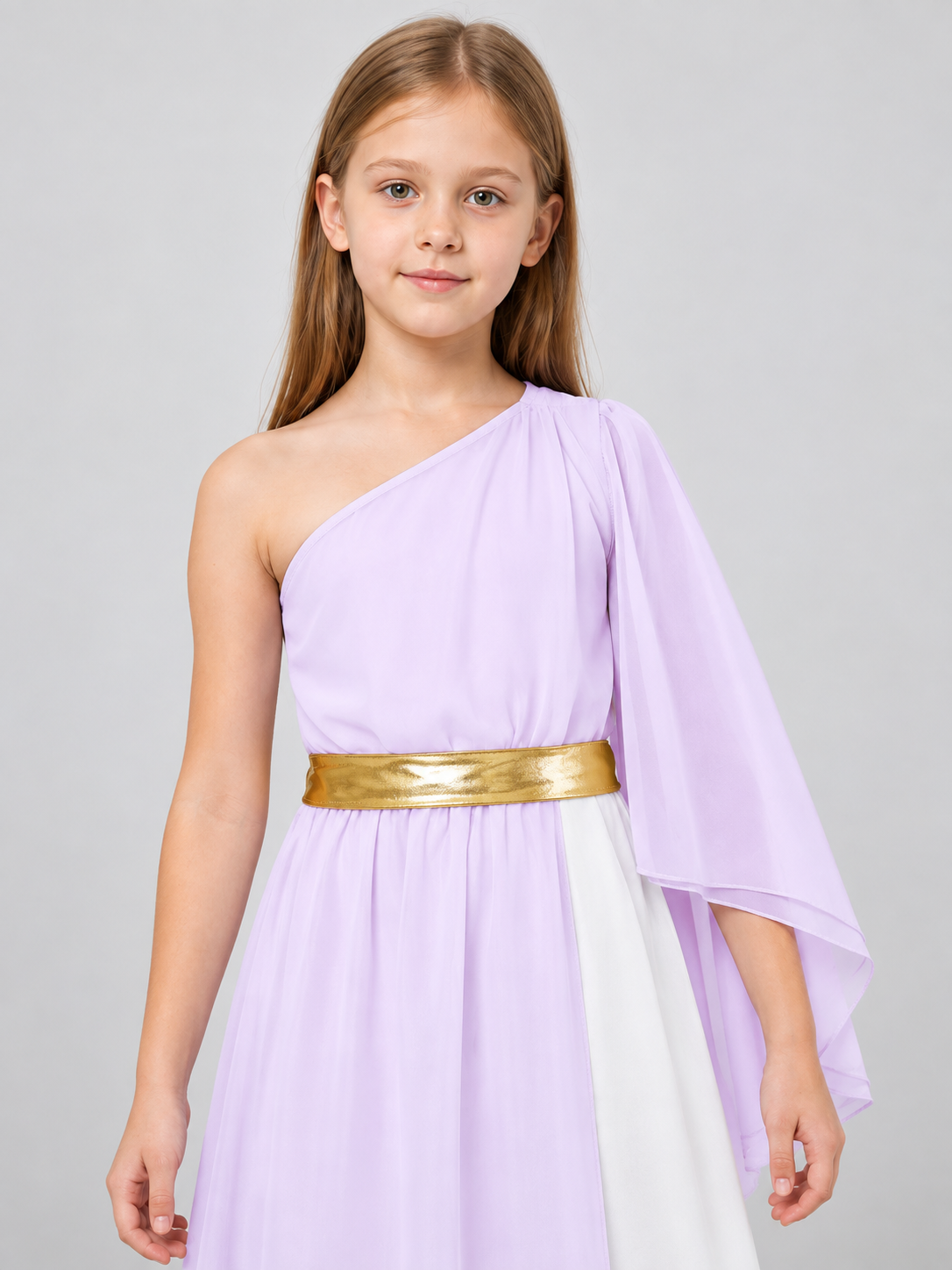 Carnival Dress with One-Shoulder Neckline and Gold-Tone Belt