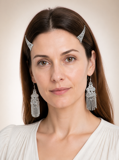Silver Hair Clip with Carved Ornament Holiday Decorations detail 2