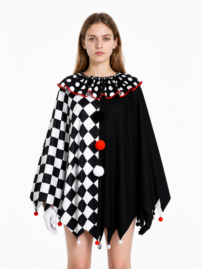 Clown Cape Cloak with Gloves and Pompoms Costume Capes detail 3