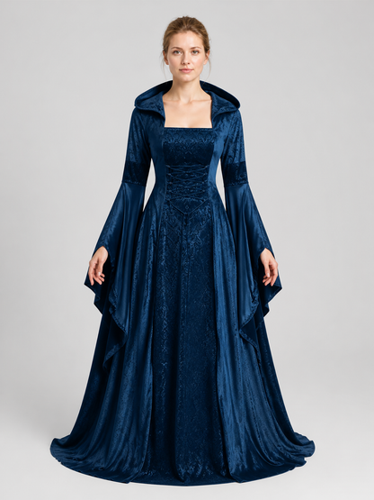 Hooded Dress, Medieval Style, Lace-Up Front Costume Dresses detail 3