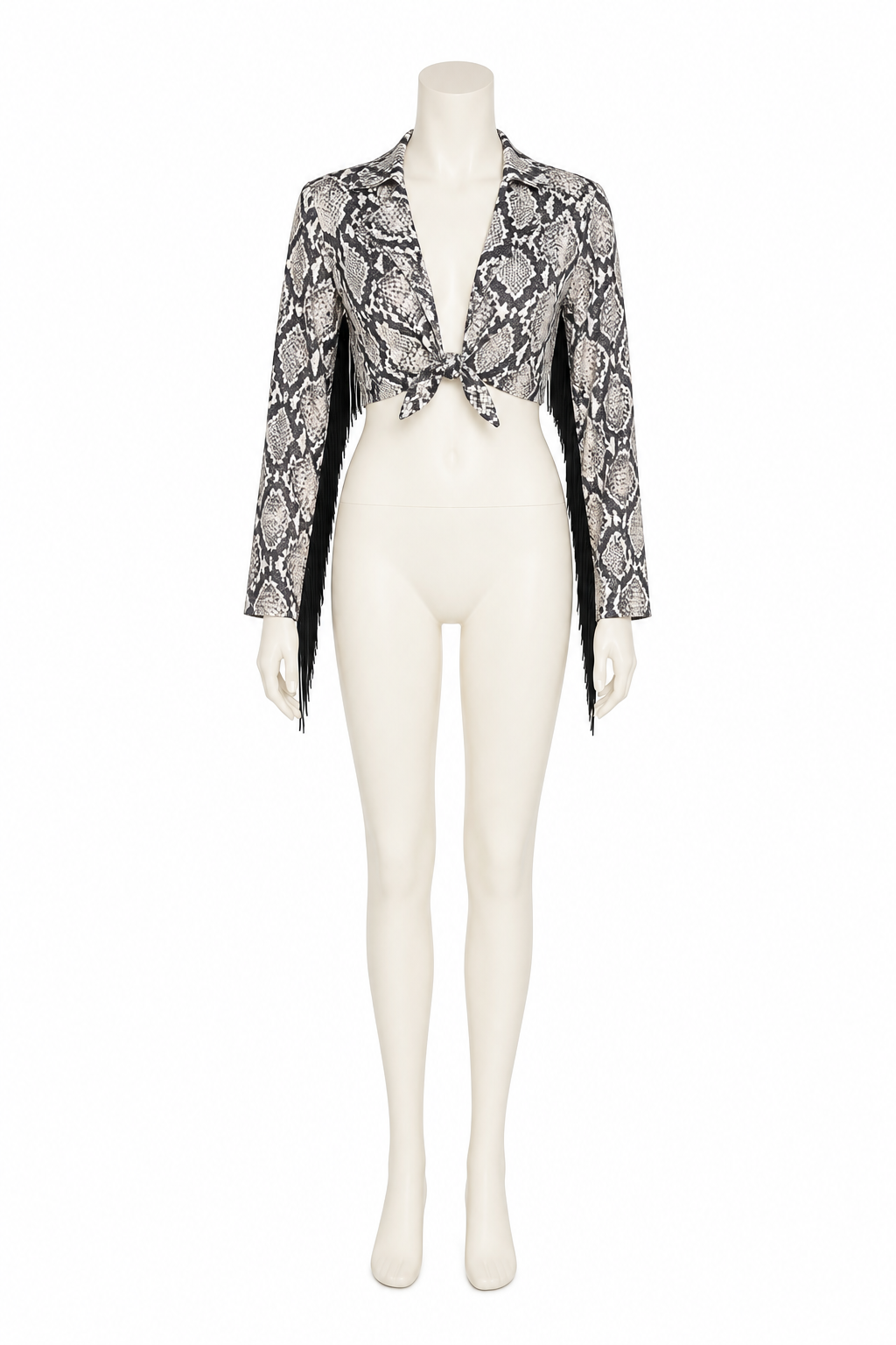 Cropped Jacket with Fringe and Snake Print product detail 3