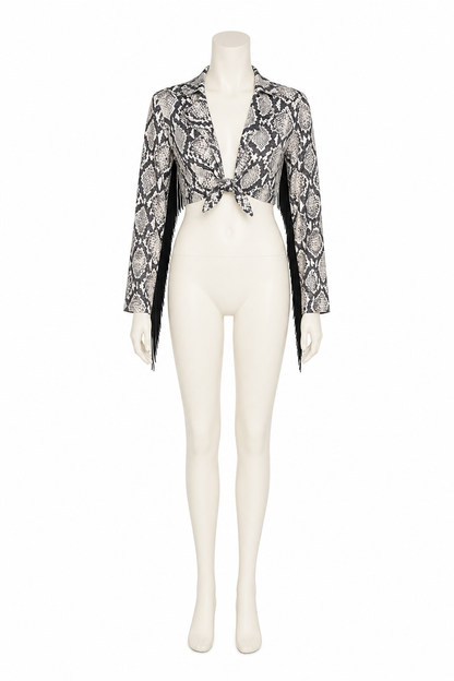Cropped Jacket with Fringe and Snake Print product detail 3