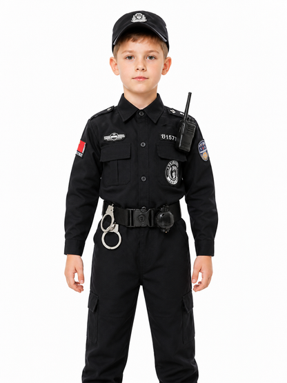 Black Children's Police Officer Costume with Cap and Belt Costume Headwear detail 3