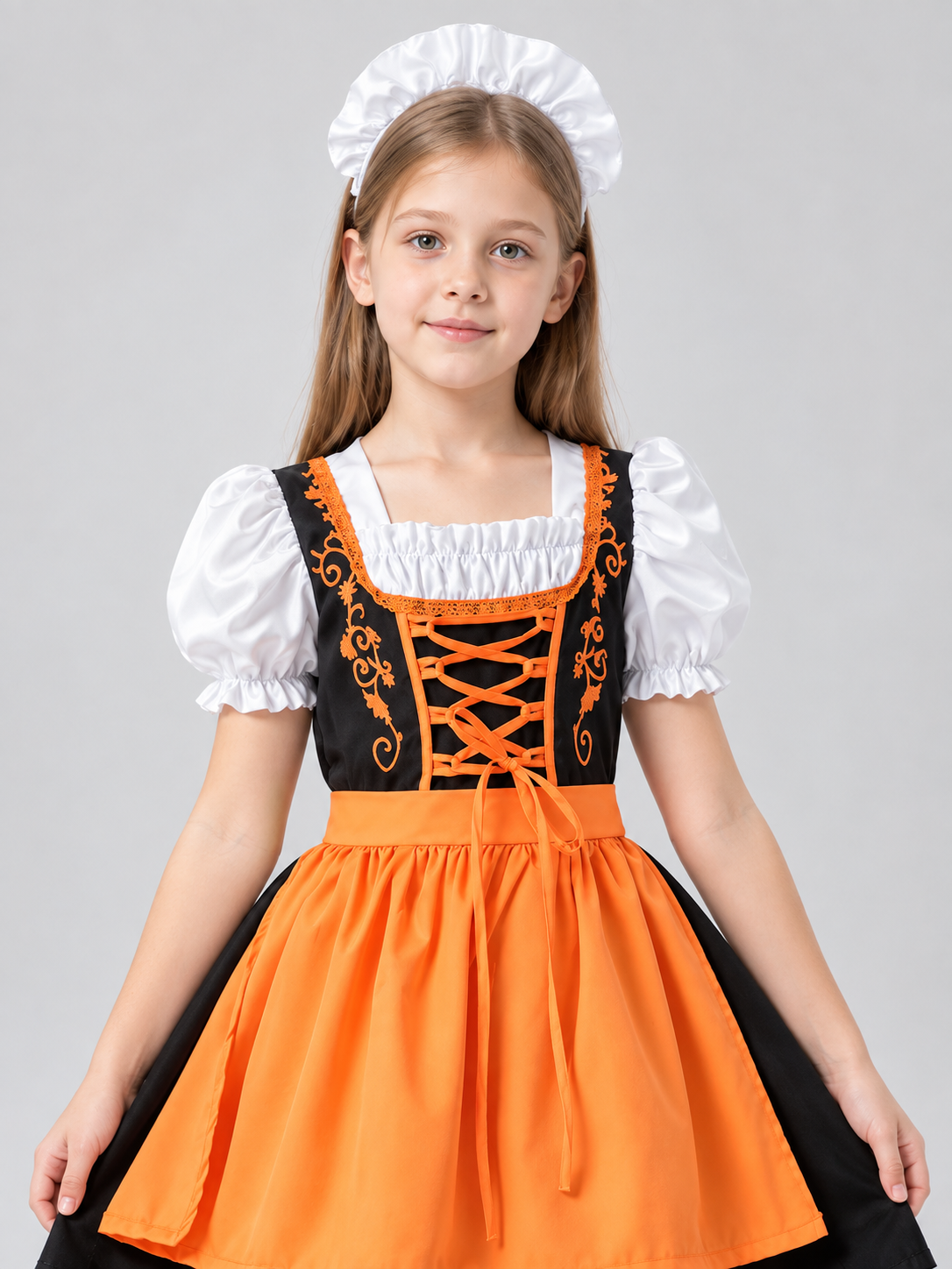 Children's Bavarian-Style Costume in Orange with Apron