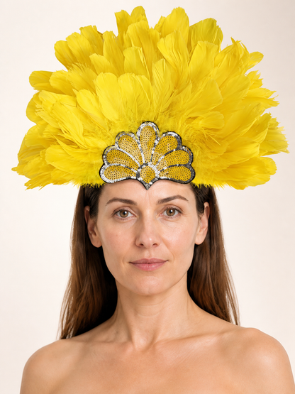 Yellow Carnival Headpiece with Gold Fan Costume Headwear detail 2