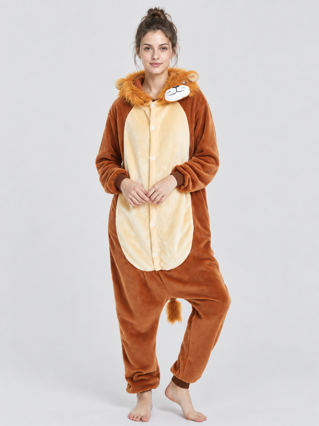 Flannel hooded pajama jumpsuit with mane and tail