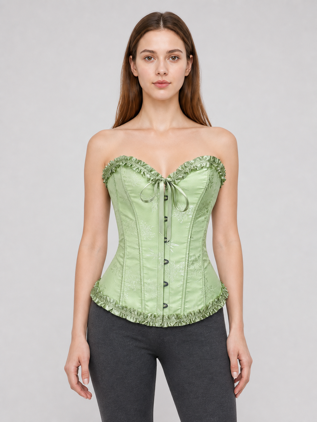Light Green Corset Top with Ruffles and Lacing