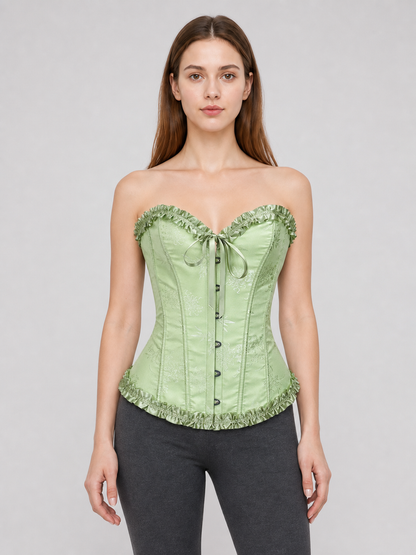 Light Green Corset Top with Ruffles and Lacing