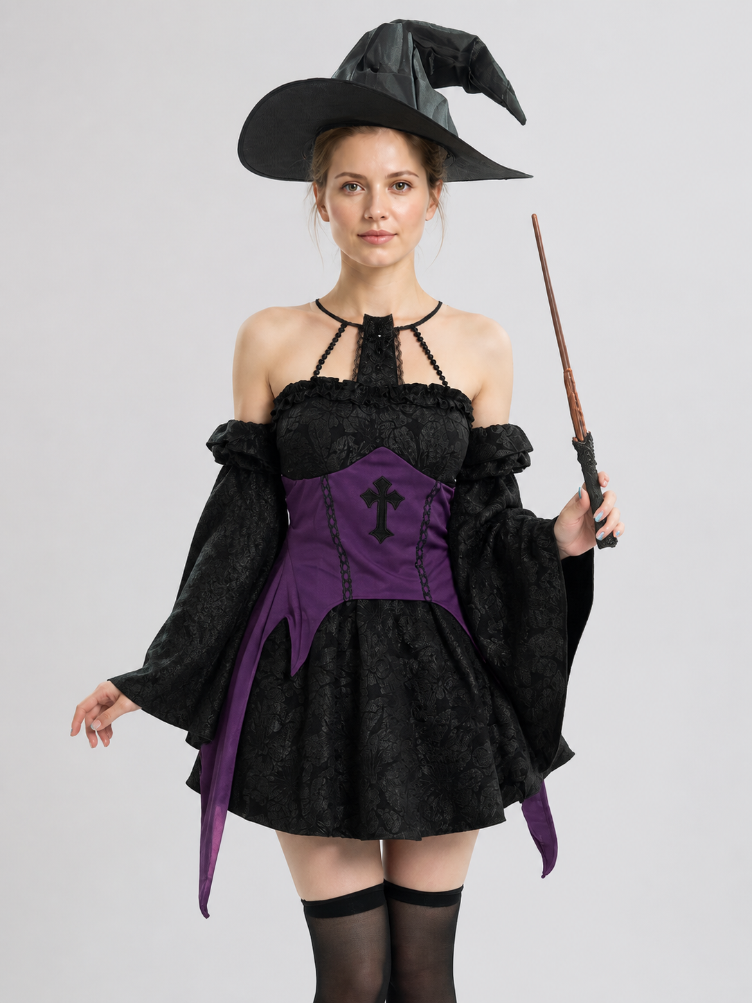 Black and Purple Witch Costume with Wide Sleeves Costumes detail 3