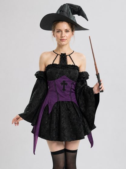 Black and Purple Witch Costume with Wide Sleeves Costumes detail 3