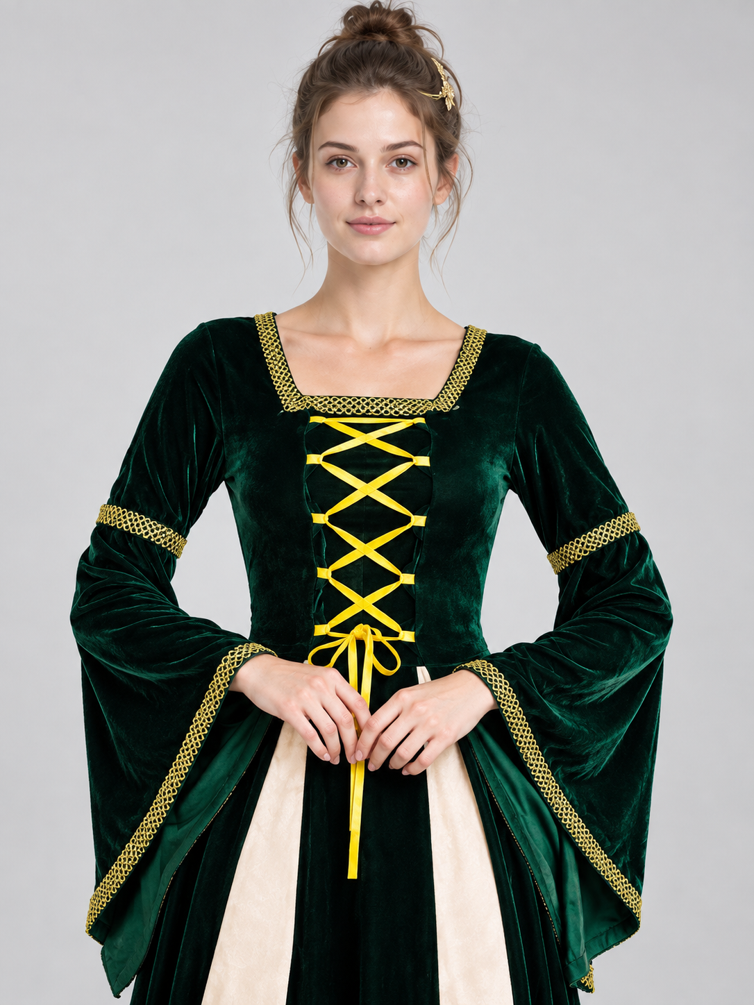 Dark Green Medieval Carnival Dress with Lacing