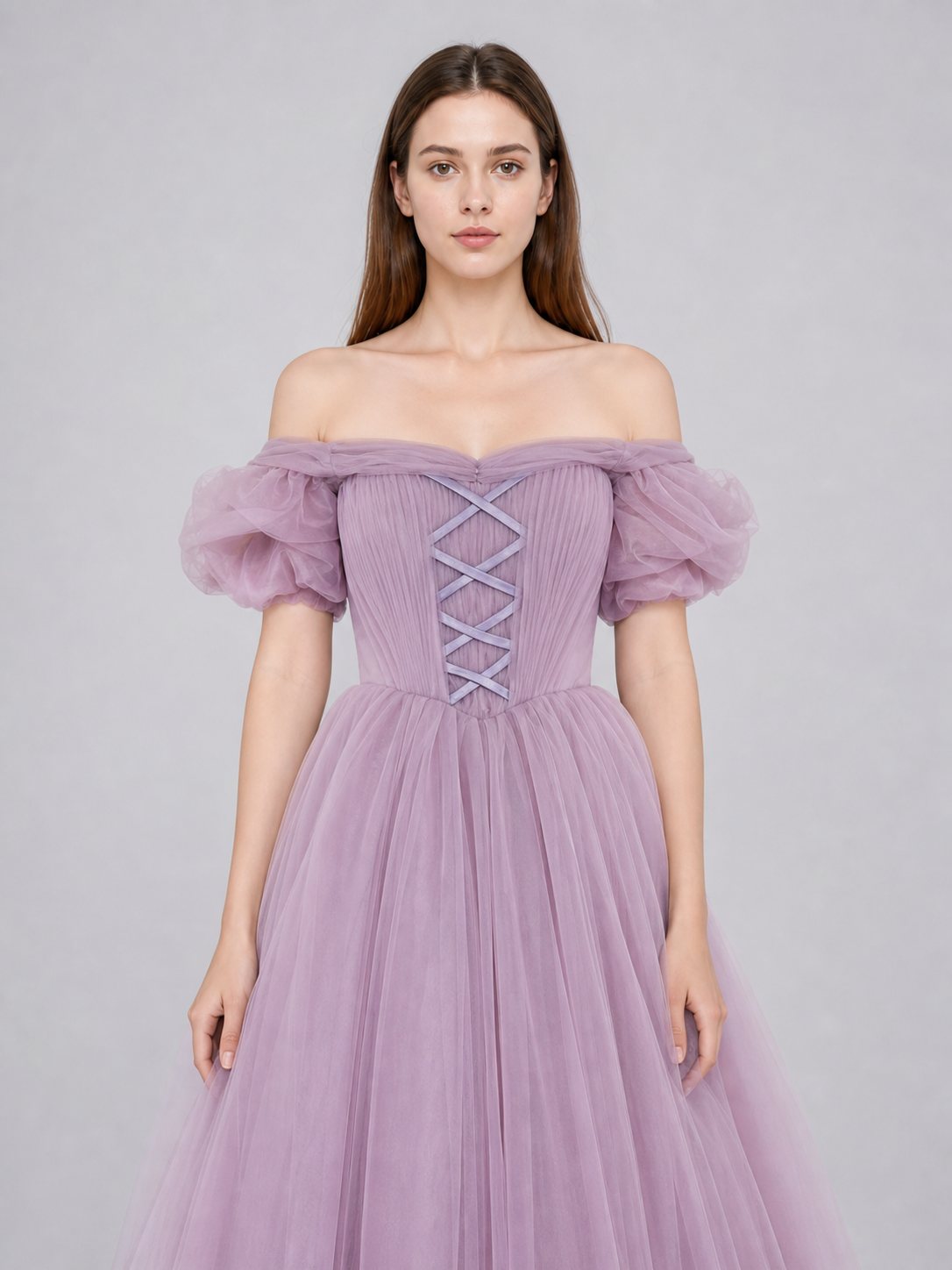 Floor-Length Princess Dress with Full Skirt and Lacing