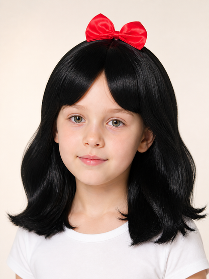 Black Carnival Wig with Red Bow for Halloween Costume Wigs detail 2