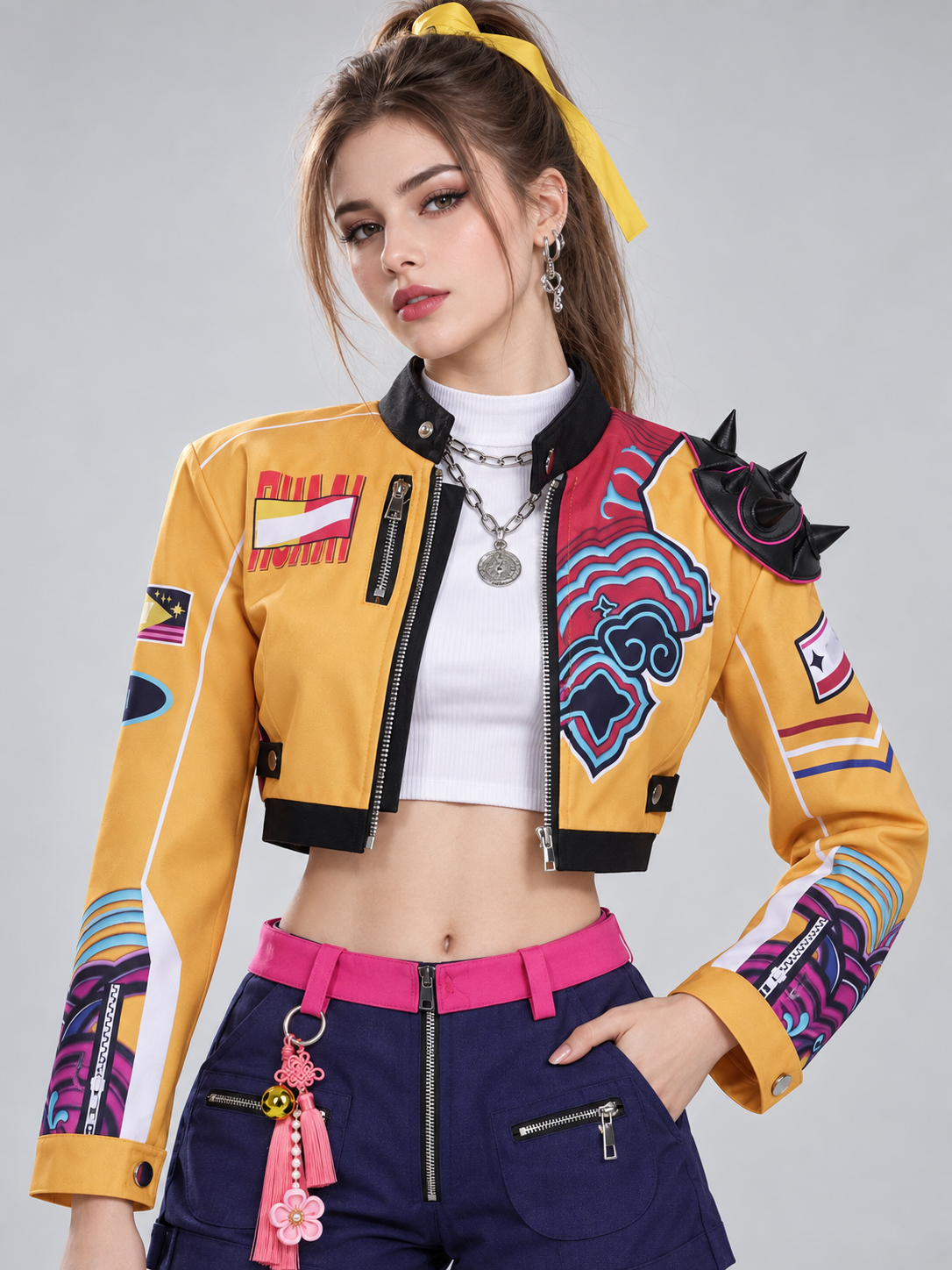 Cosplay Costume: Top, Yellow Zip-Up Jacket, Shorts