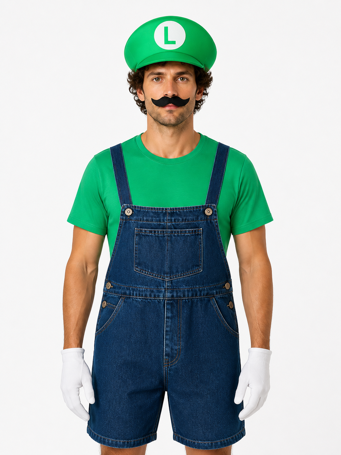 Luigi Children's Costume: T-Shirt, Overalls, and Hat Costume Headwear detail 3