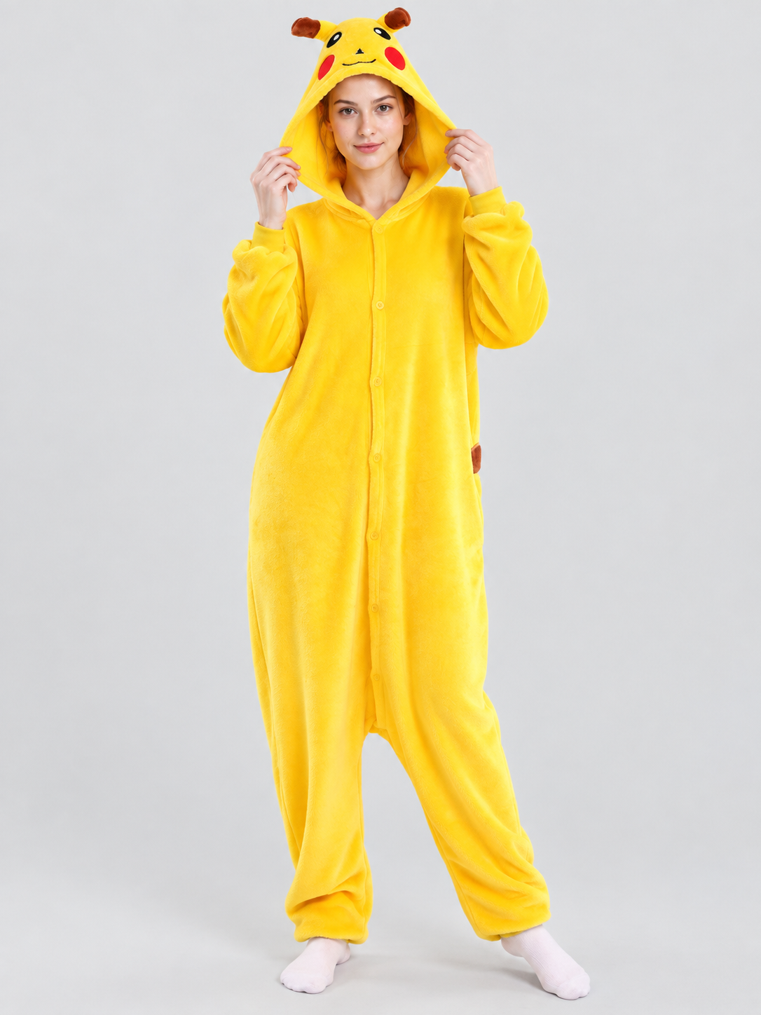 Yellow Fleece Hooded Pajama Jumpsuit with Ears