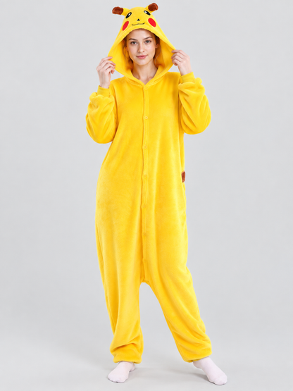 Yellow Fleece Hooded Pajama Jumpsuit with Ears