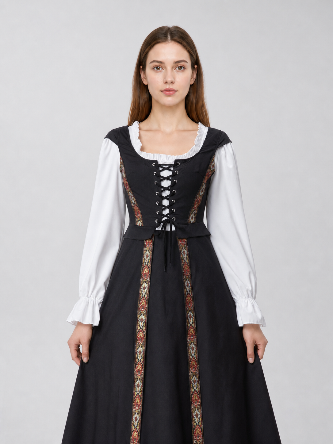 Historical Costume with Lacing and Colorful Trim