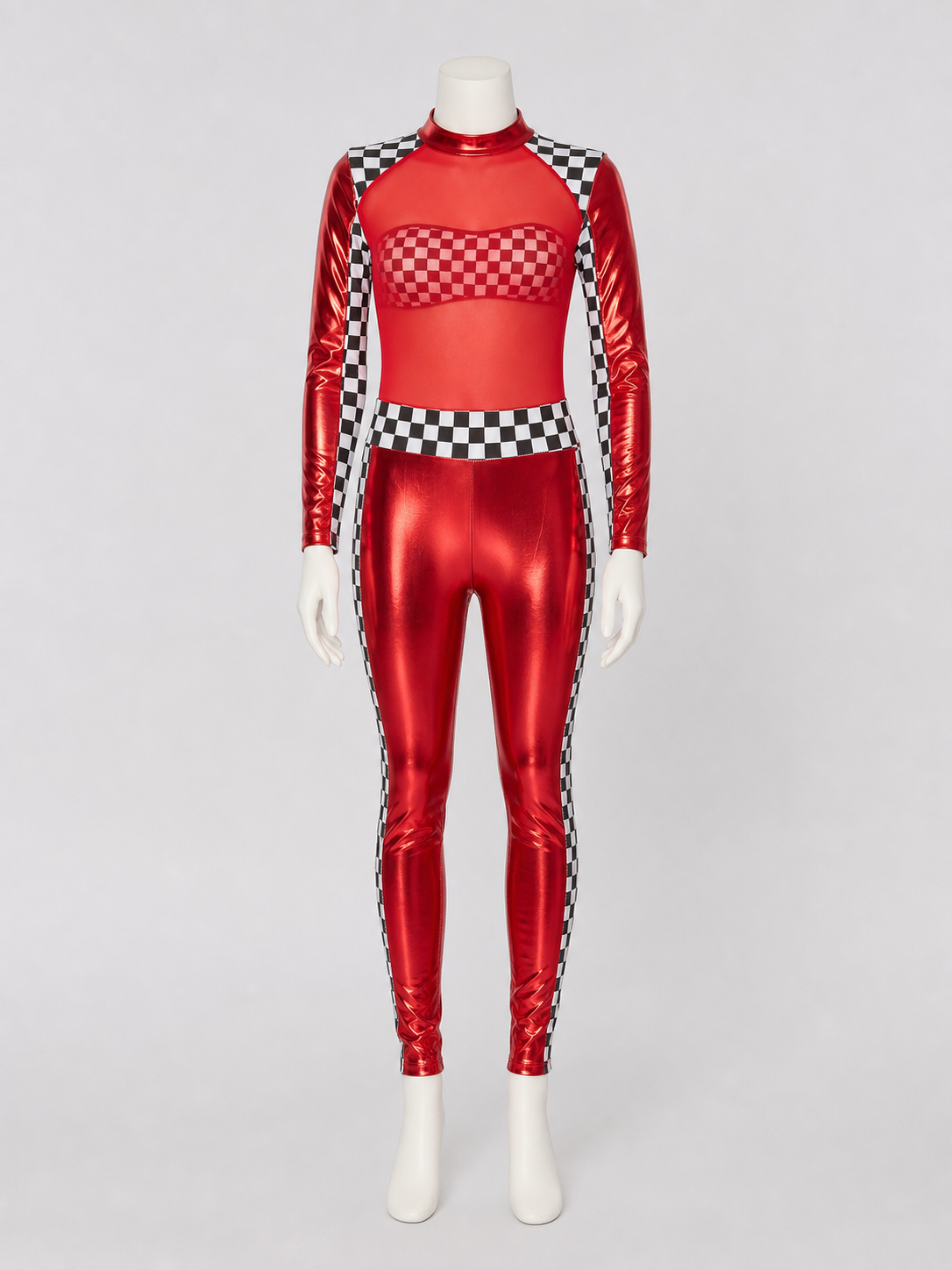 Red Stage Costume with Black-and-White Checkered Pattern Costumes detail 2