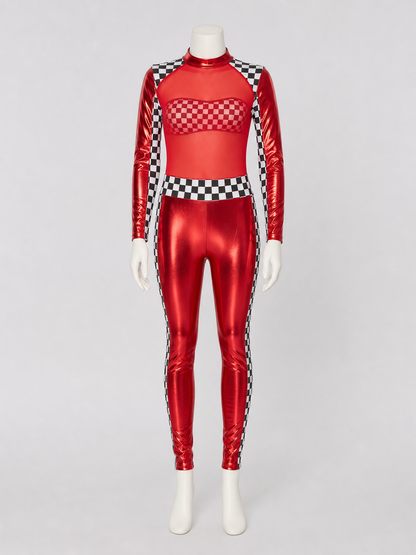 Red Stage Costume with Black-and-White Checkered Pattern Costumes detail 2