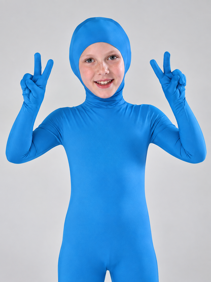 Form-Fitting Bright Blue Full-Body Bodysuit with Closed Head