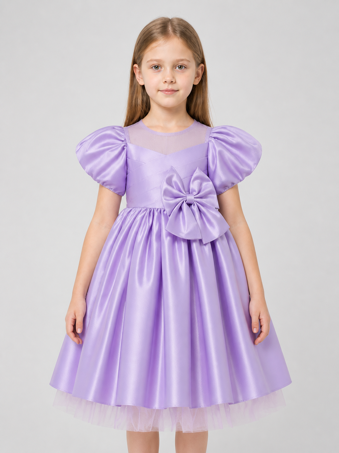 Children's Dress with Bow, Square Neckline, Full Skirt Costume Dresses detail 3